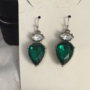 Emerald Green and Silver Teardrop Earrings
